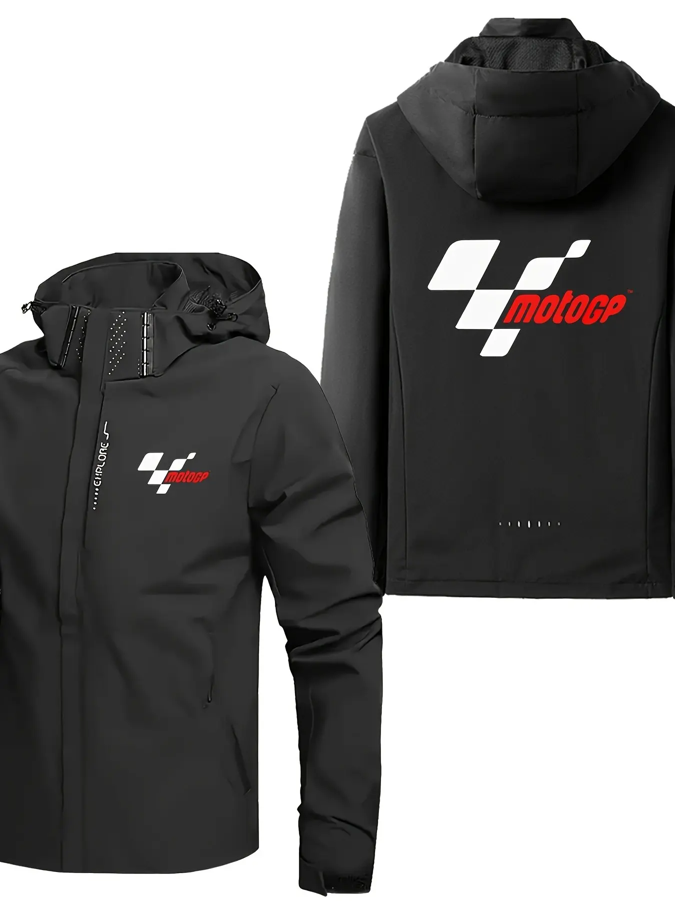 Men's Motorcycle Motocross Jacket, Geometric Print, Hooded Zipper Design, Racing Protective Gear, Casual Long Sleeve Outerwear