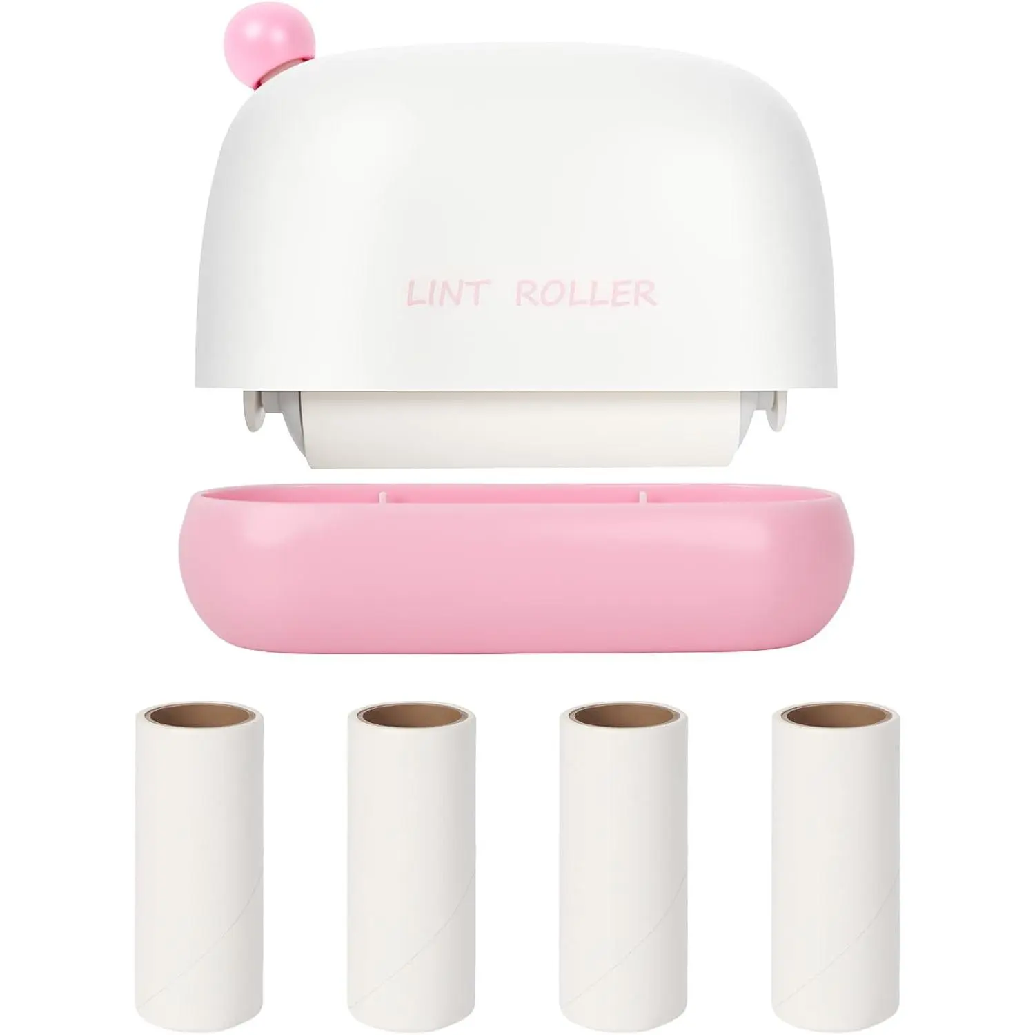 Pink Mini Lint Roller with 4 Refills - Portable Pocket-Sized Clothing Hair Remover Tool, Cute Wedding Party Favors & Bridesmaid Proposal Gift Bag Stuffers