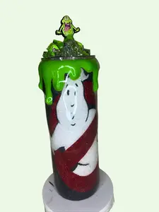 Glittered Ghostbuster Tumbler with Slime Drip & Slimer Lid Topper 20 or 30 Ounces Perfect for Ghostbusters Fans Daily Beverage Use Drinkware Flasks Mug - Bottles