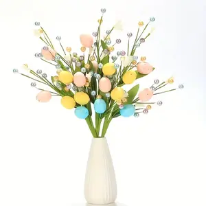 3 Piece Artificial Easter Bunny Bouquet, Spring Plastic Egg Branches with Colorful Berries, Easter Home Decor, Living Room Table Centerpiece