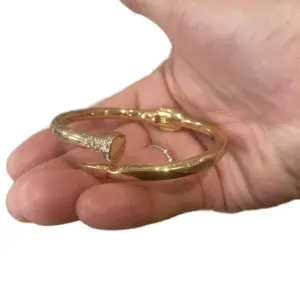 Nail-Inspired Bangle Cuff Bracelet Collection in Gold, Rose Gold and Silver Tone - Stainless Steel Hinged Design