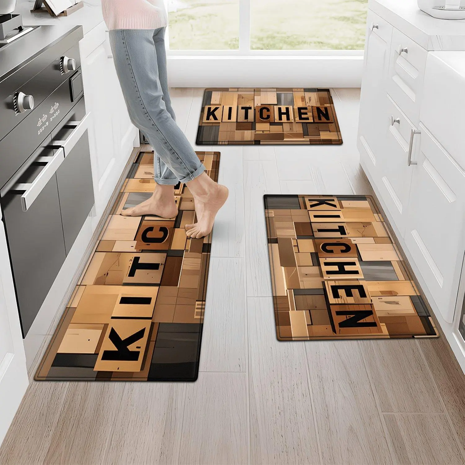 1pcs Non-Slip Kitchen Rugs Suitable for Bathroom, Floor Mats with Thick Cushioned Flannel Soft Water-Absorbing Suitable for Living Room, Laundry, Entryway, Machine Washable Non-Skid Runner Mat, Plastic Backing Floor Decor
