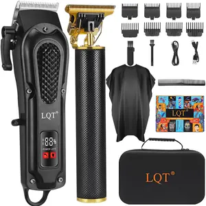 LQT Men's Professional Hair Clippers Kit,T-blade trimmer, Cordless & Cordless Barber Clippers Set, Rechargeable Beard Trimmer with Adjustable Blade, Black