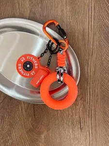 1 pcs Fitness Sports Keychain PVC Pendant, Mini Barbell Plate Grip Ring Water Bottle Charm, Braided Rope Climbing Carabiner Bag Accessory