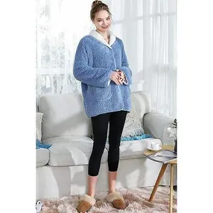 Women's Lilac/Ivory Sherpa Plush Reversible Button Front Bed Jacket