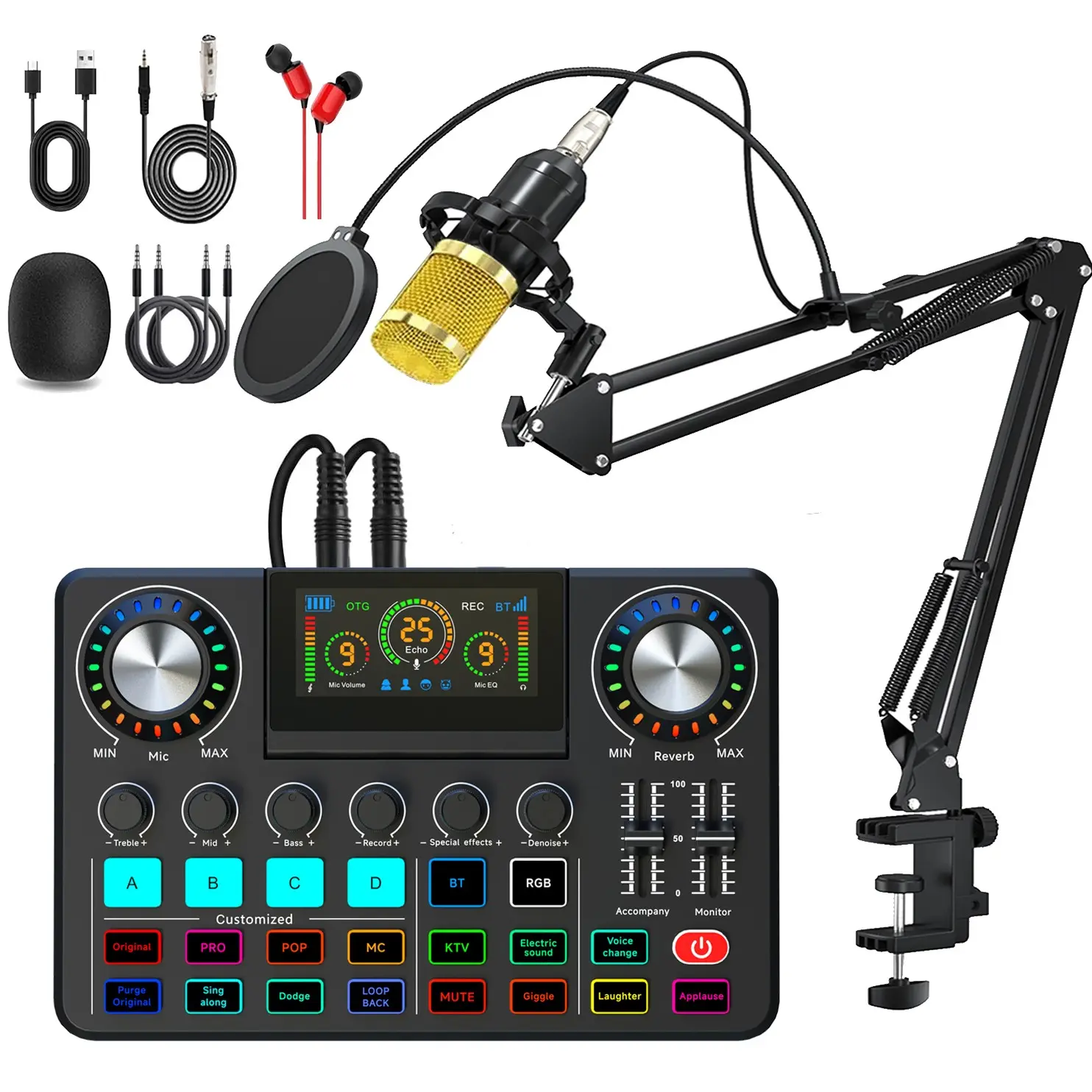 Professional digital mixer with multiple sound effects, 24 DSP reverb effects, 3-segment EQ adjustment, and OTG drive free plug and play, used for live mixing, KTV mixing, podcast recording, and live streaming media, Streaming Audio Mixer