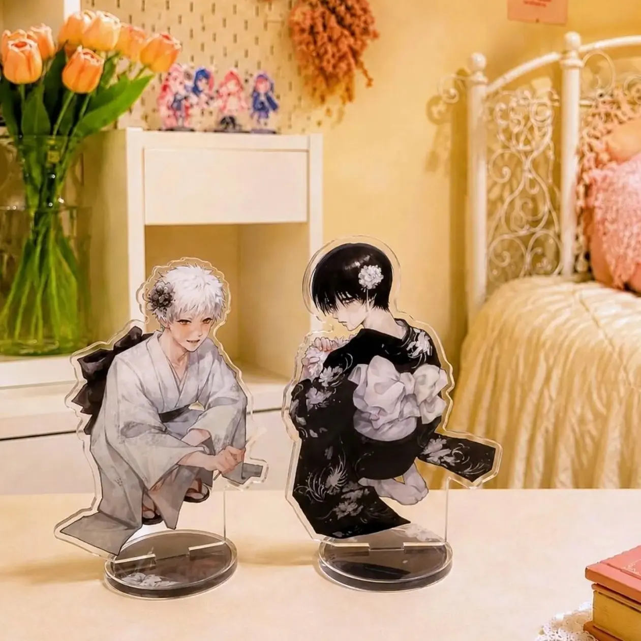 2 style TSHD Hikaru & Yoshiki Kimono Boys Acrylic Standee, White and Black Hair Character Desk Display