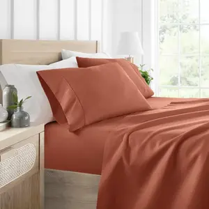 4 Piece Bed Sheet Set Solid Double Brushed Microfiber, Ultra Soft - Becky Cameron, Clay Brown, Queen