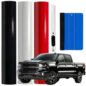 60" x 12" Car Body Sticker with Squeegee and Cutter Kit, Super Glossy Car Vinyl Film Wrap Protector Sticker Tape + Tool, Car SUV Pickup Truck DIY Decoration Accessories For Ford F150 F250 F350 F450 Chevy Silverado GMC Tundra Tacoma Dodge Ram 1500 Series