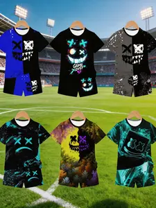 Boys' Meme Clothing Set, 12-Piece Cartoon Smile Tee & Shorts, Perfect for Parties, Gifts, Birthdays, #memeclothing, Teenmeme