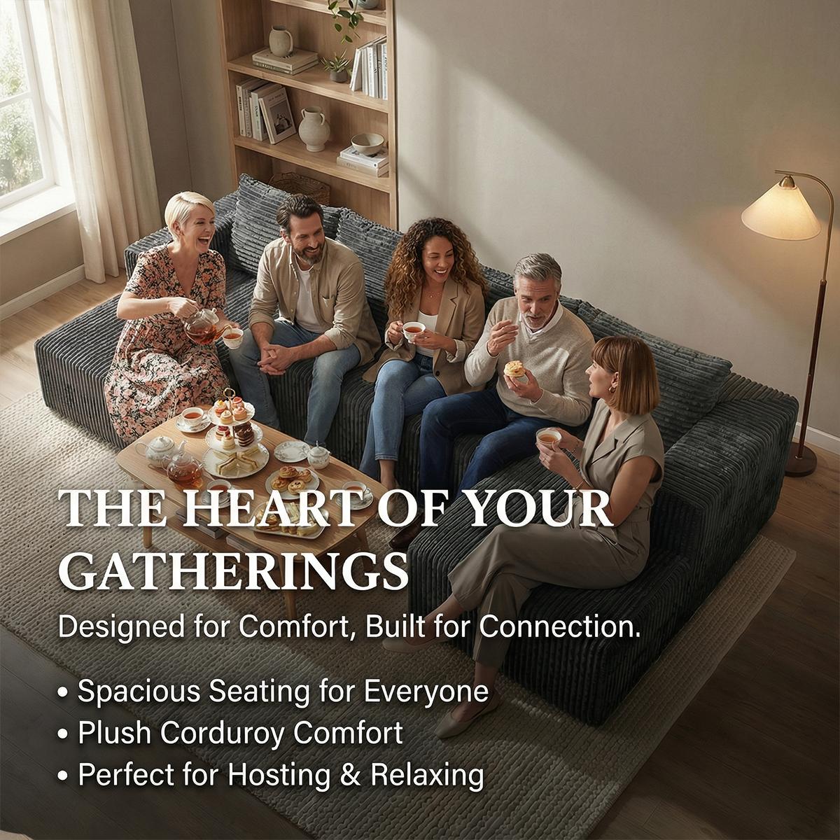 Oversized U-shaped boneless sofa with modular design for free combination, providing a deep sense of coverage and comfortable cloud corduroy fabric; Modern minimalism, no need for assembly; Suitable for living rooms, bedrooms, and other occasions