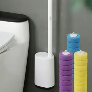 Disposable Toilet Brush, Toilet Bowl Wand Holder Set with 16PCS Cleaner Refills, Bathroom Cleaning System for Sink Bathtub Drain Wash Basin Urinal，Wall-Mount Scrubbing Toilet Brush Bathroom Cleaning Kit