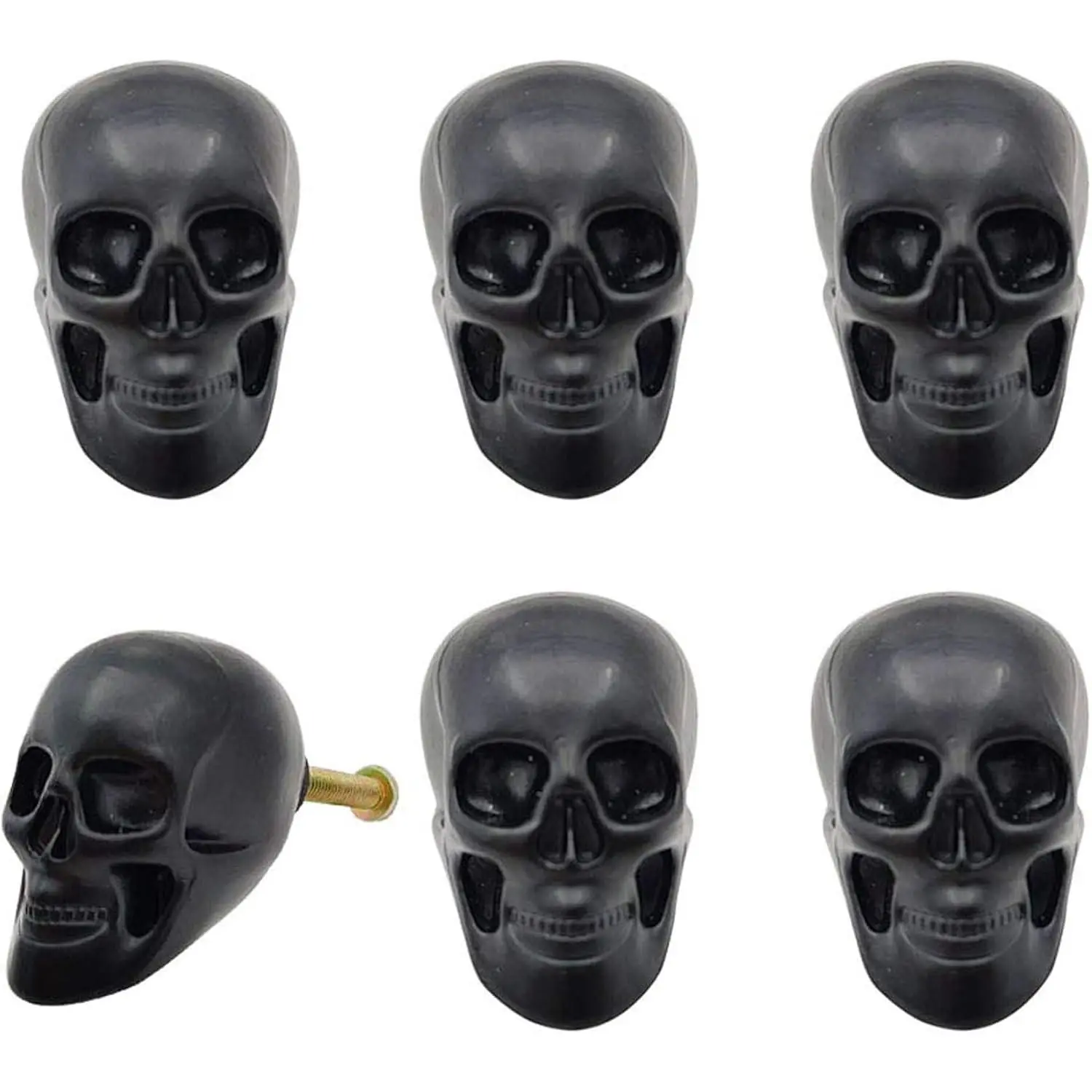 6Pcs Cabinet Handles, Skull Head Cabinet Pulls, Drawer Handles, Black Skeleton Drawer Knobs, Solid Metal Base Furniture Handle, Single Hole Pull for Home Cabinets Dressers Drawers Cupboard, A