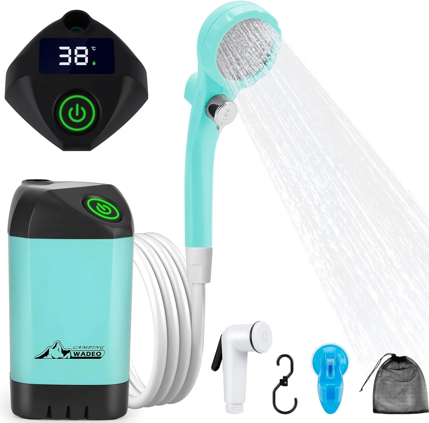 WADEO Portable Shower Camping Shower Outdoor Camp Shower Pump, Electric Rechargeable Portable Camping Shower, Powered by Rechargeable Battery for Camping, Hiking, Traveling
