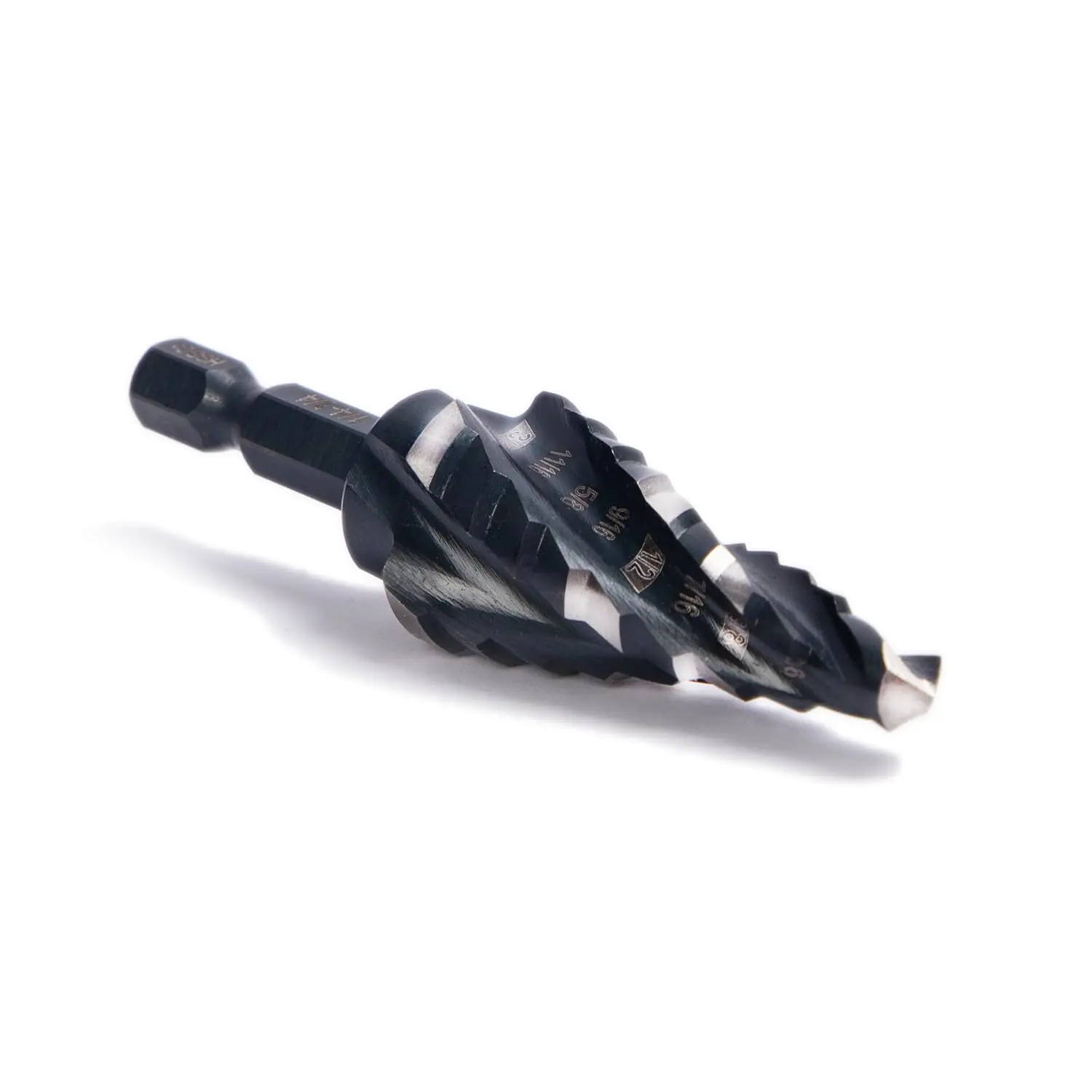 Four Spiral Flute M35 Cobalt Step Drill Bit Set 1/4" - 3/4"(9 Sizes),Impact Ready Four Flute Step Drill Bit,1/4" Hex Shank Step Bits for Metal, Stainless Steel, , , Plastic