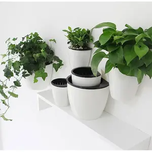 Self Watering Wall Planter - Modern White & 3 count Pack & Medium Size - Indoor Outdoor Vertical Flower Pot - Wall Mounted Window Hanging Pot - Water Storage Space Design Container