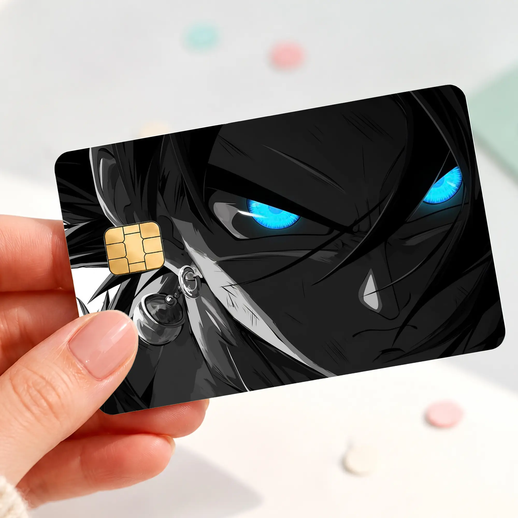 Dark Anime Blue Eyes Credit Card Skin, Warrior Card Sticker