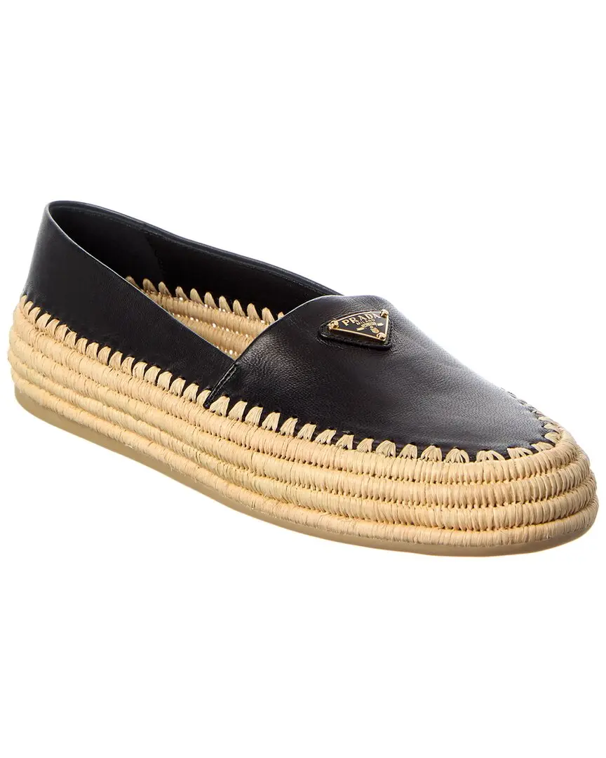 Prada Logo Leather Espadrille