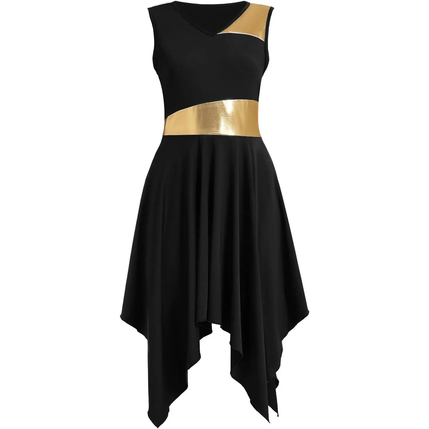 Womens V-Neck Sleeveless Praise Dance Dress Liturgical Worship Lyrical Contemporary Dance Costumes