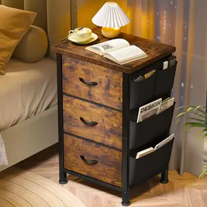 Homkdom Nightstand Sets of 1/2 With 3 Drawers,25.6 Inch Bedside Table with Side pocket & Wooden Top, Small Dresser for bedroom,Living Room,Entryway