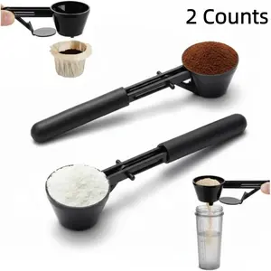 Funnel Scoop for Powder, 2 Pack Sliding Bottom Measuring Scoop, Narrow Spout for Water Bottles and Shaker Cups, ABS, for Protein Powder Creatine Coffee Grounds