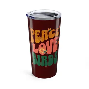 Peace Love Birds Maroon 20oz Travel Tumbler