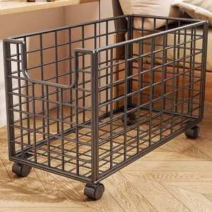 Kids' Adjustable Metal Stuffed Animal Storage Bin with Smooth Wheels - Home Organizer Basket for Bedroom, Playroom