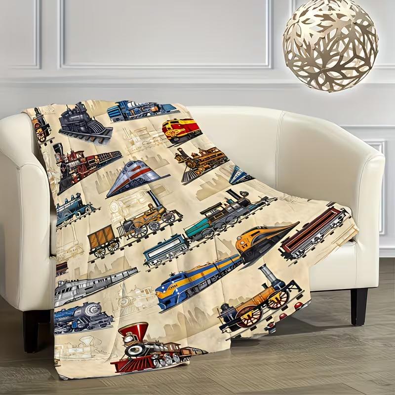 Soft Funny Throw Blanket Vintage Train Blanket, Suitable for Sofa, Bed, Office Nap Blanket, for Outdoor Travel, Camping Throw Blanket, Oversized Soft and Comfortable Blanket
