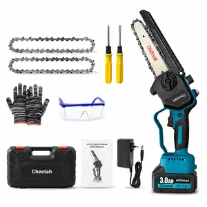 6 Inch Mini Chainsaw Cordless Electric Handheld Chainsaw with 1500mAh Battery 2 Replacement Chainsaw Blades Storage Box Carton Safety Goggles Work Gloves and Screwdriver for Tree Trimming Wood Cutting