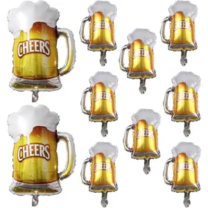 10 count  Mug Cheers Foil Balloons, 2 count 28 inch Big  Mug and 8 count 17.7 inch Small  Mug  Theme Party Decoration