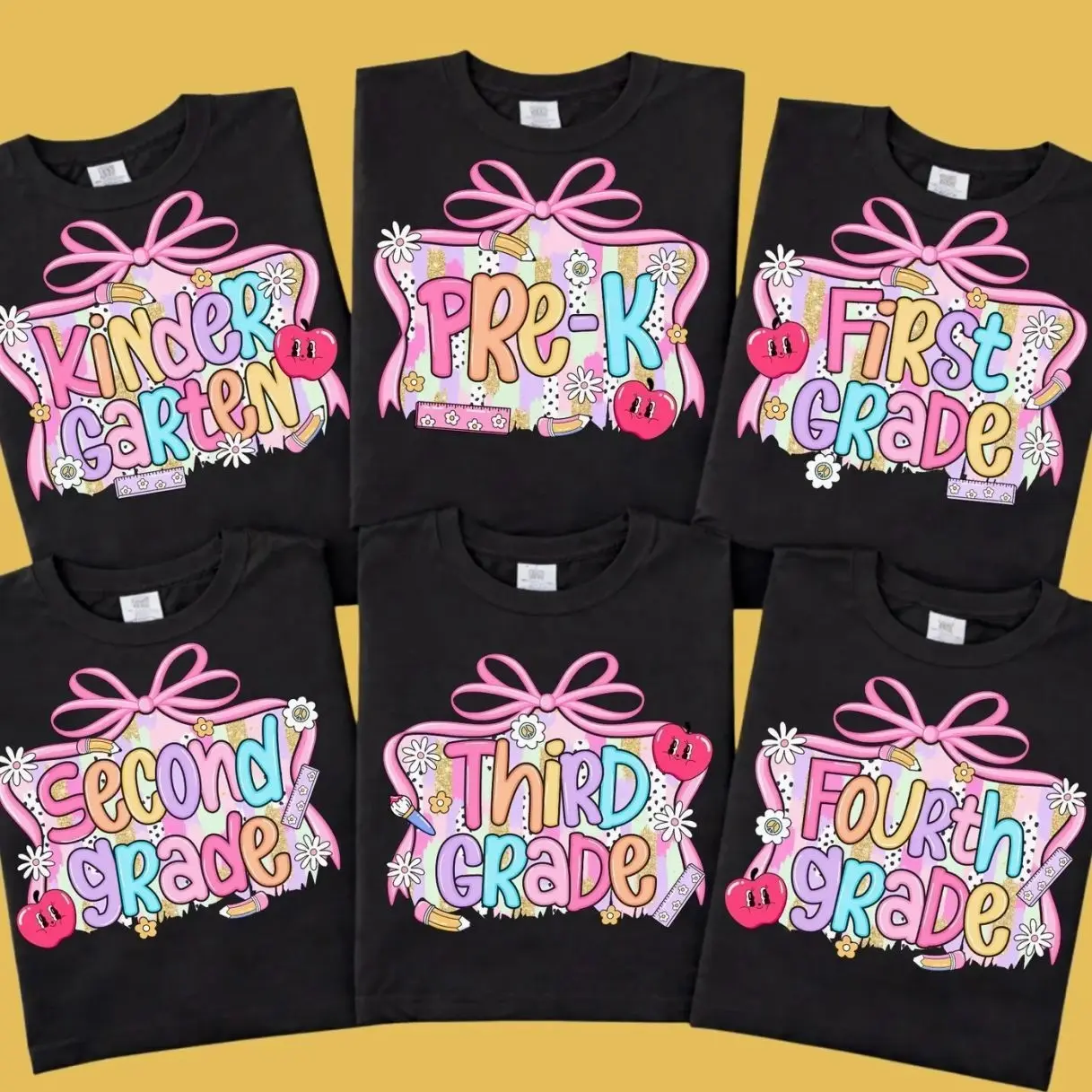[BACK TO SCHOOL SALE OFF 50%] Coquette Bow School Grade DTF Transfer, Back to School Ready To Press, Pink First Day Of School Heat Print C6O