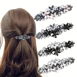 4pcs Elegant Sparkly Glitter Rhinestones Flowers Hairpins, Vintage French Style Hair Barrettes, Clips and Accessoires for Women, Retro Elegant Spring Clip, Alloy Hair Clip, Rhinestone Ponytail Decoration Accessories tiktokshopspringglowup