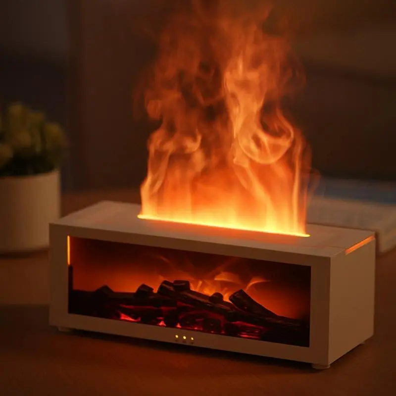 Simulated Fireplace Flame Humidifier, USB Powered Atomizing Mist, Portable Humidifier with Night Light, Portable Humidifier with Timer, Auto Shut-Off Humidifier for Home Office, Christmas Gift