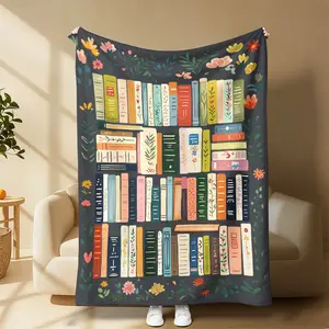 Countdown Sale! Viral Bookshelf Flannel Blanket Cozy Book Lover Throw for Reading Nooks & Movie Nights Bookshelf Floral Blanket - Perfect Gift for Book Lovers, Cozy & Cute Reading Throw Whimsical Bookshelf Blanket - Viral Cozy Throw for Your Reading Nook