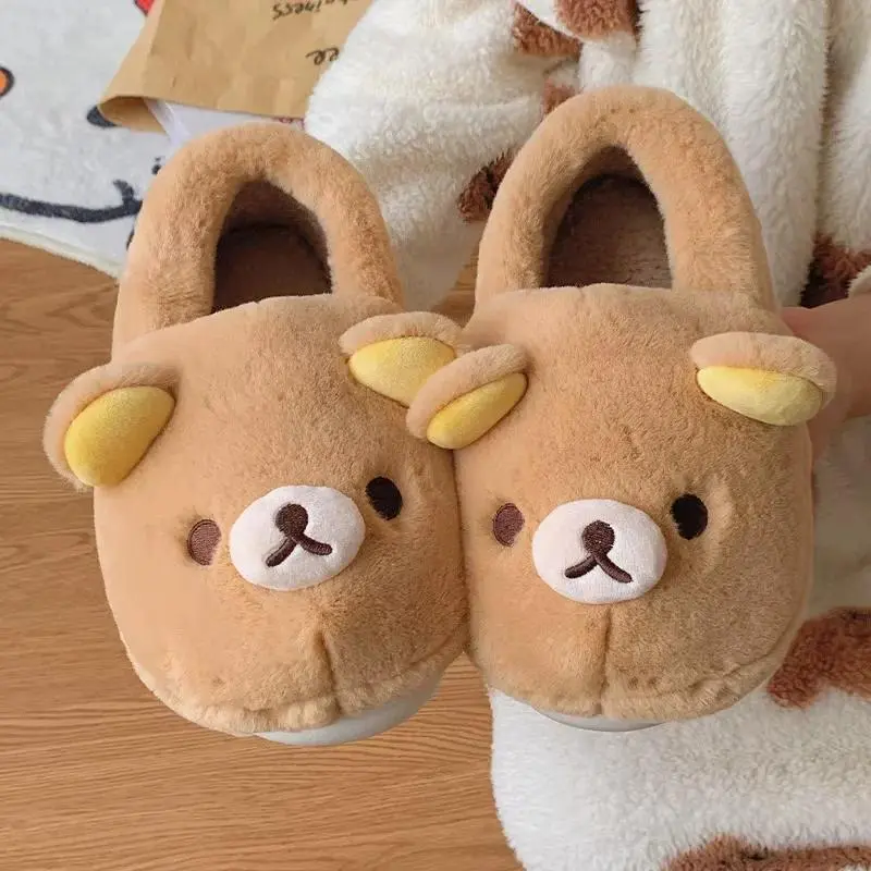 Cute Rilakkuma Unisex Cotton Slipper - Warm, Anti-Slip, Slide-On Winter Indoor-Outdoor Footwear for Adults