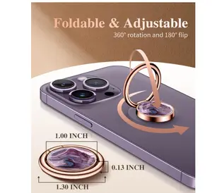GVIEWIN Marble Cell Phone Ring Holder, Metal Kickstand Grip 360° Rotation Compatible with iPhone 17/16/15/14/Pro Max/Air/Plus Series & Galaxy S25/S24 Ultra and Other Phones (Quicksand/Purple)