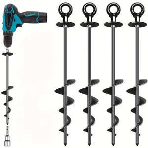 4-Pack Heavy-Duty 18-Inch Spiral Ground Anchors, Iron Fixing Nails for Tents, Trampolines, Outdoor Securement, Garden Stakes - Strong Anchor Set