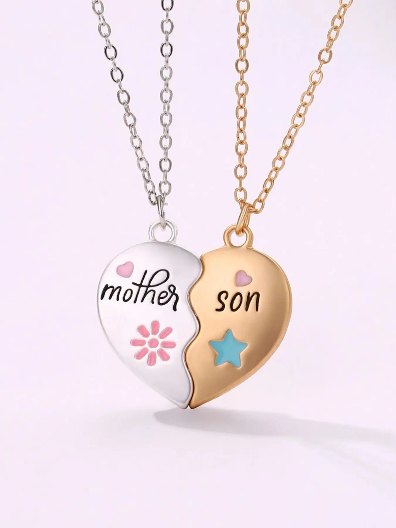 Mother & Son Heart Alloy Necklace,Split Love Pendant,Meaningful Gift for Mom, Ideal for Mother's Day and Birthdays,Emotional Gift,Touching Mother Son Jewelry, Exquisite Jewelry Gift, Sentimental Necklaces