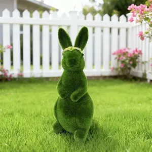 Easter Flocked Rabbit Statue Garden Decor Outdoor Lawn Floral Bunny Sculpture[1.13]
