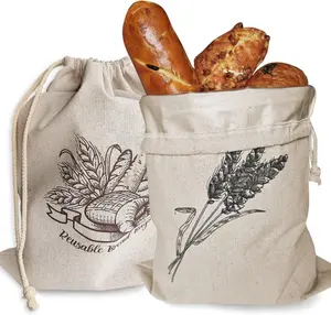 2 Pack of Reusable Bread Bags, Natural Linen Bag for Homemade Bread, Reusable Bags with Liner, Drawstring Linen Bag for Sourdough Storage (15.7" X12") Odujzem