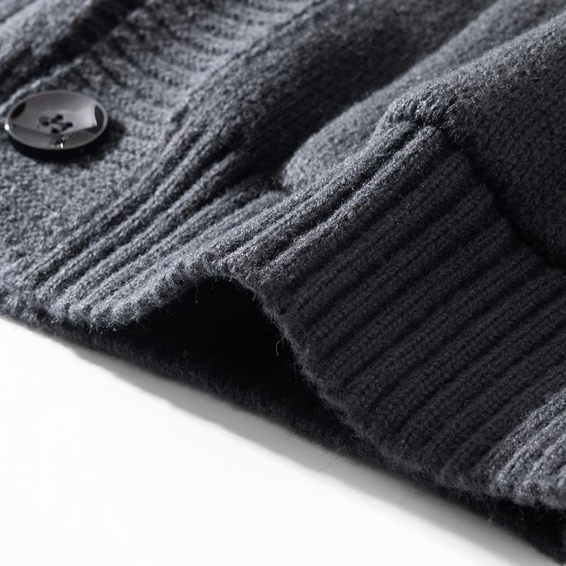 Men’s hooded knit sweater, simple classic design, autumn/winter cardigan with ribbed detailing, two pockets, available in multiple colors