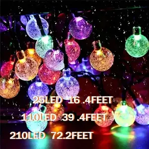 25/110/210 LED Solar String Lights, Outdoor Crystal Ball Light, Waterproof Solar Flower Light, Fairy Light, Bubble Ball Light, Halloween Decorative Light, Outdoor Garden Christmas Day Decoration(White/Warm/Multicolor)