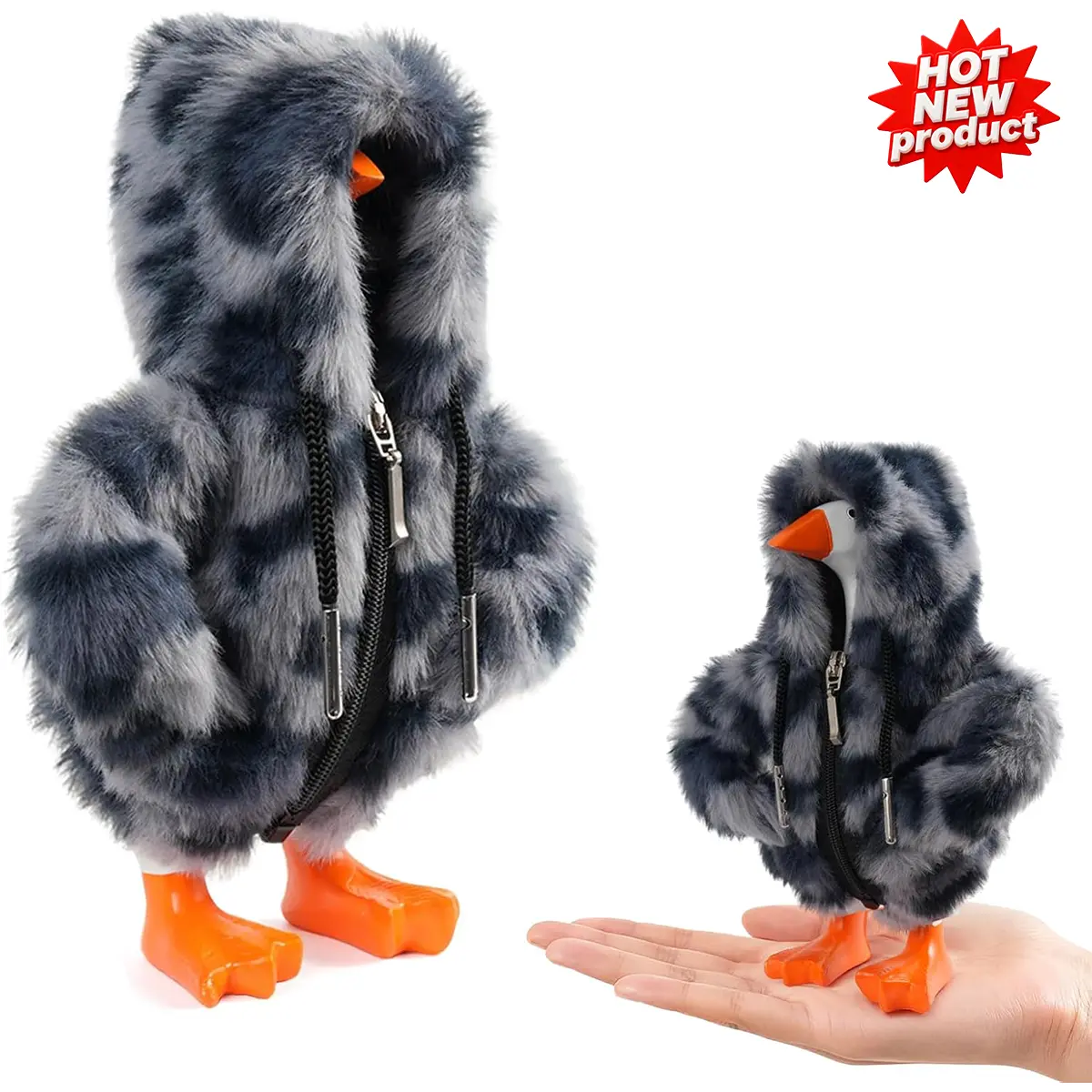 7inch Desk Goose Outfits Mini Desktop Goose Clothes Edgy Grey Leopard Print Hoodie with Functional Zipper for Magnetic Goose Statue Valentine's Day St Patrick's