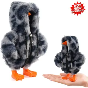 7inch Desk Goose Outfits Mini Desktop Goose Clothes Edgy Grey Leopard Print Hoodie with Functional Zipper for Magnetic Goose Statue Valentine's Day St Patrick's