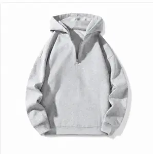 Men's Half Zip Hoodie, Oversized Soft Cotton Sweatshirt, Plain Long Sleeve Loose Fit Pullover for Casual Streetwear