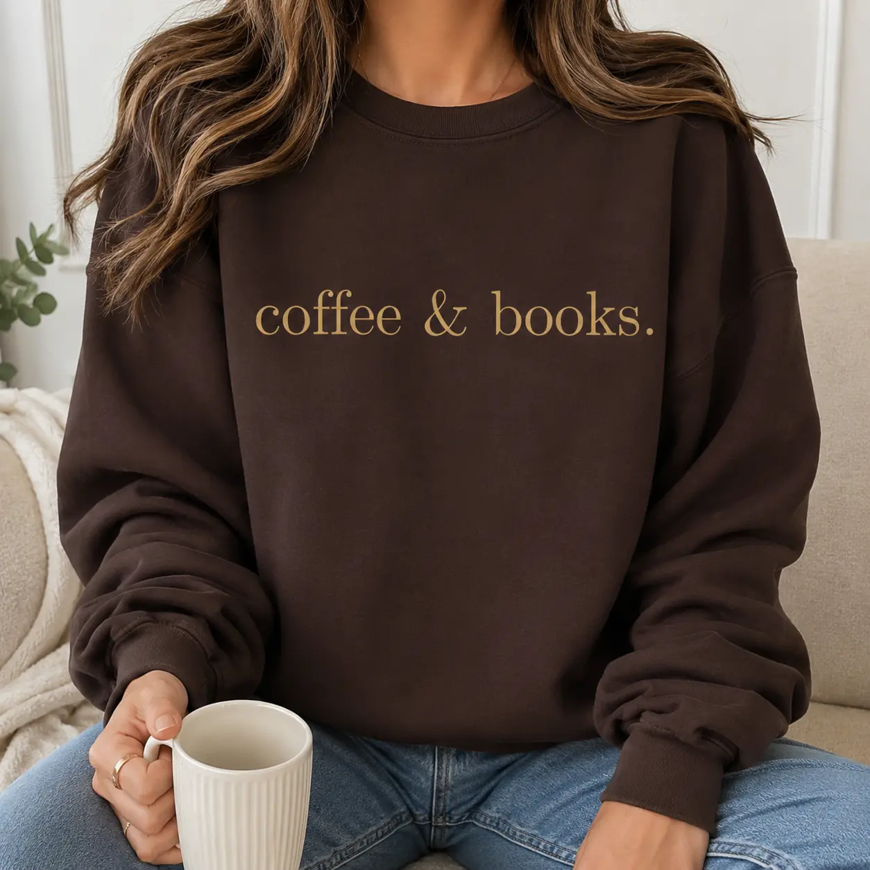 Coffee And Books Graphic Sweatshirt and T-Shirt, Minimalist Serif Bookish Reading Shirt, Cute Book Worm Coffee Lover Crewneck Tee, Dark Academia Reader Gift Apparel