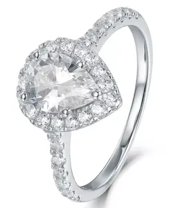 Pear Halo 925 Sterling Silver CZ Engagement Ring Wedding Band Size 2.5-15 SS004A