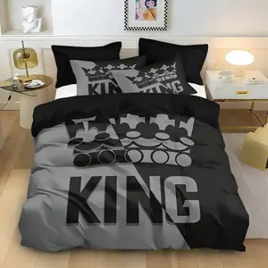 3-Piece Bedding Set, Patchwork King Size Letter Print Design, Soft Comfortable Fabric, Suitable for Bedroom Hotel Valentine Gift