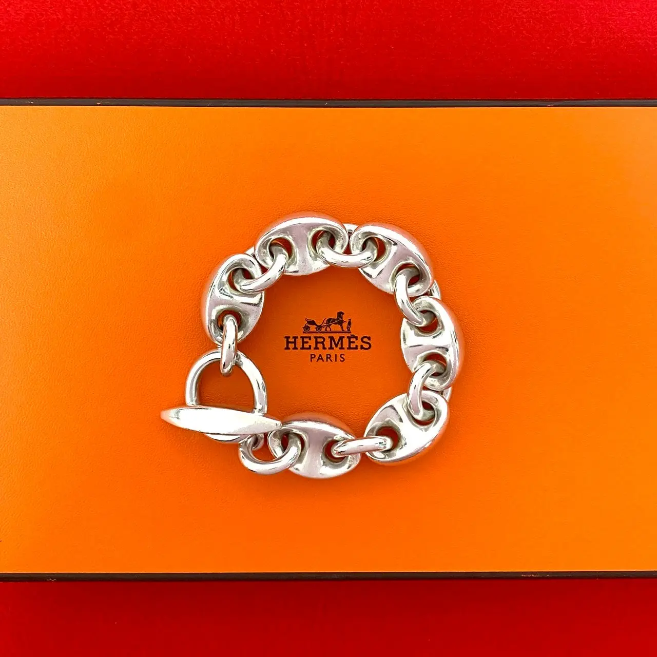 Pre-owned HERMÈS Sterling Silver 925 (Ag925) Small Leather Goods Hermes Neptune Silver Bracelet