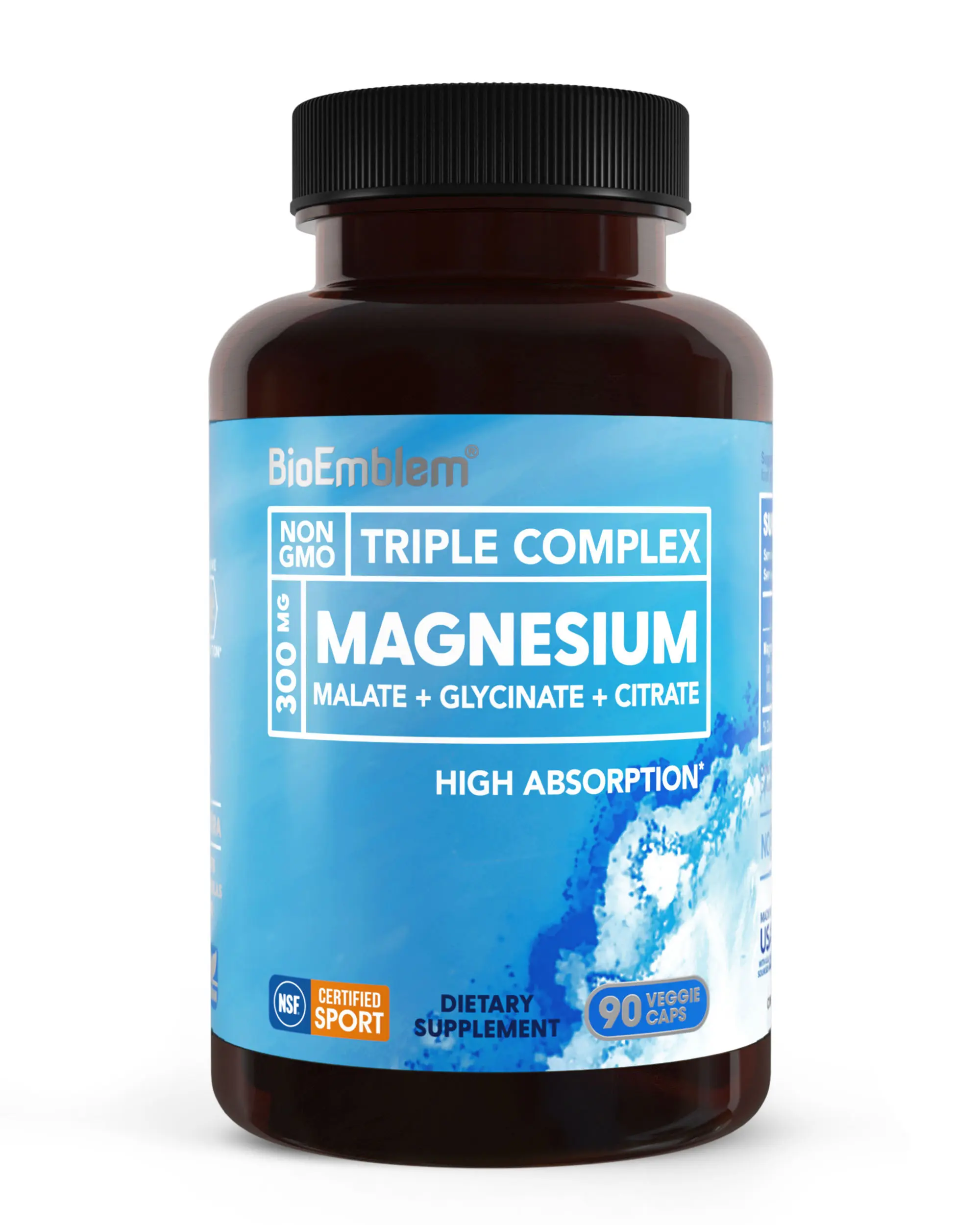 Triple Magnesium Complex | 300mg of Magnesium Glycinate, Malate, & Citrate for Muscles, Nerves, & Energy | Vegan, Non-GMO | 90 Capsules